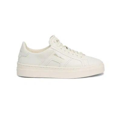 Santoni Women's White Leather Double Buckle Sneaker