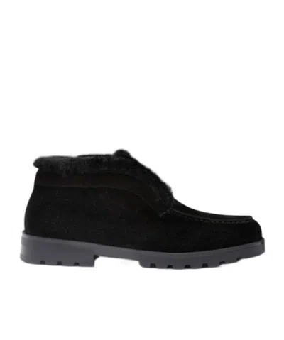Santoni Womens Black Suede Desert Boot With Fur