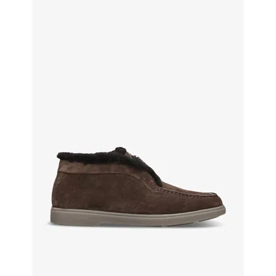 Santoni Womens Dark Brown Fortune Embossed-branded Suede Ankle Boots