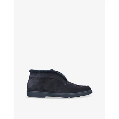 Santoni Womens Blue/dark Fortune Shearling-lined Suede Ankle Boots Eur 37 / 4 Uk