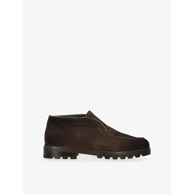 Santoni Womens Dark Brown Shearling-lined Suede Desert Boots Eur 41 / 8 Uk