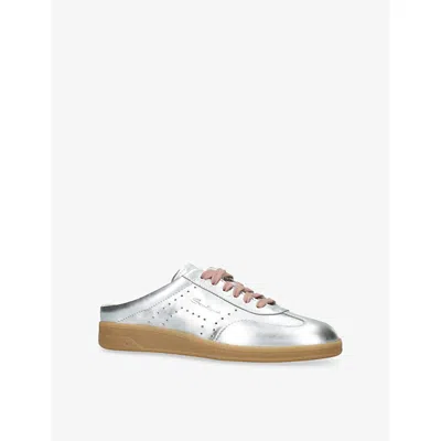 Santoni Womens Silver Oly Pulse Sabot Metallic-leather Mules Eur 38/5 Uk