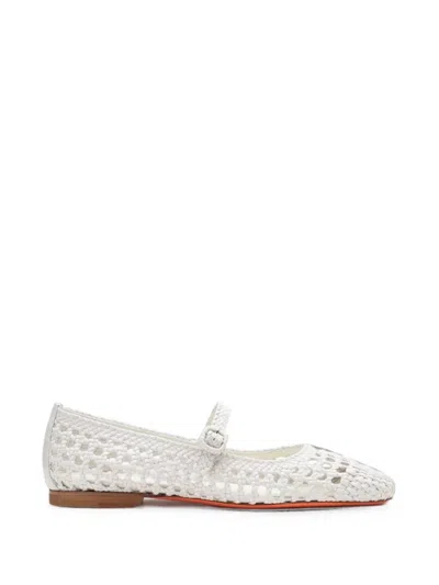 Santoni Woven Buckle-strap Ballet Flats In White