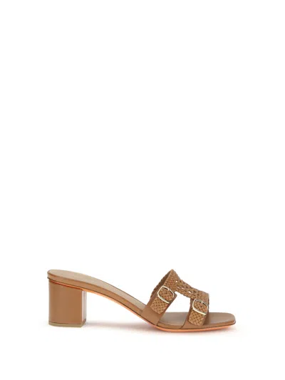 Santoni Woven Leather Double-buckle Sandal In Neutral