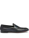 Santoni Gwendal Loafers Leather Sole Round Toe Woven Texture In Black