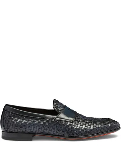 SANTONI WOVEN LEATHER LOAFERS