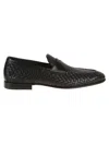 Santoni Woven Leather Loafers With Low Profile Design In Black