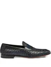 Santoni Woven-leather Penny Loafers In Black