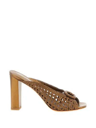 Santoni Luce Mules Block Heel Open Toe In Brown