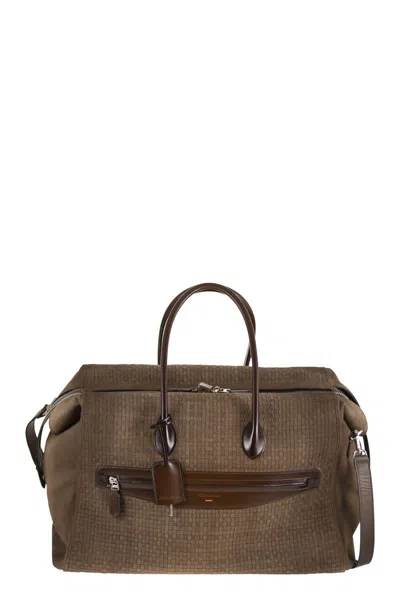 Santoni Woven Leather Travel Holdall In Black