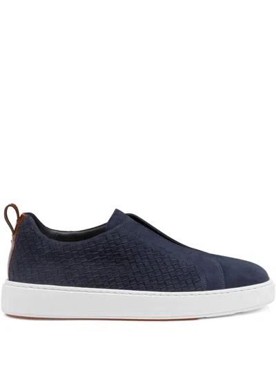 Santoni Woven Suede Slip-on Sneakers In Blue