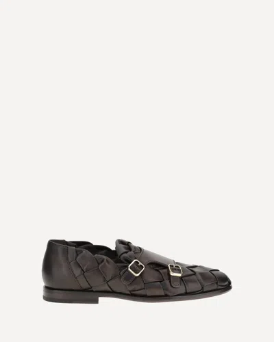 Santoni Woven Weave Loafers In Brown