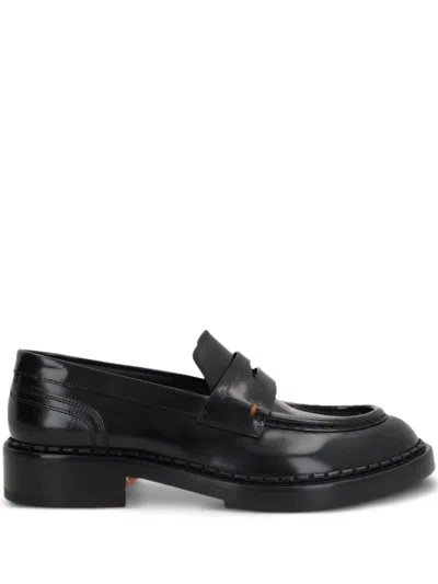 Santoni X 10 Corso Como Brushed Leather Penny Loafers In Black