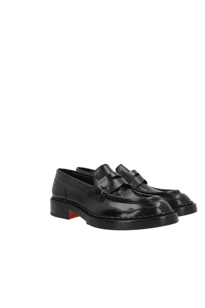 Santoni X 10 Corso Como Flat Shoes In Black