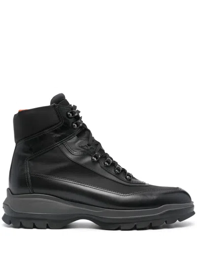 Santoni Suede Farah Hiker Boots In Black