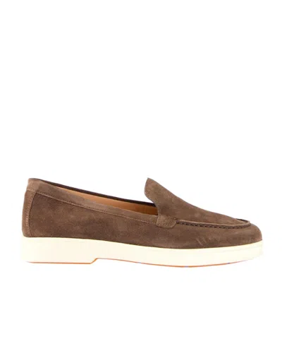 Santoni Yalta Almond Toe Slip-on Loafers In Brown