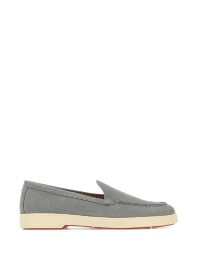 Santoni Yalta Suede Loafers Round Toe Contrast Sole In Gray