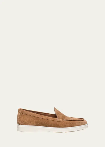 Santoni Yalta Suede Boat Loafers In Pink
