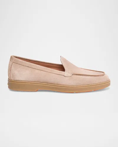 Santoni Yaltamoc Suede Slip-on Loafers In Light Brown
