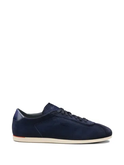Santoni Yorker Perforated Suede Sneakers In Blue