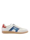 Santoni Low Top Leather Sneakers With Contrast Panel