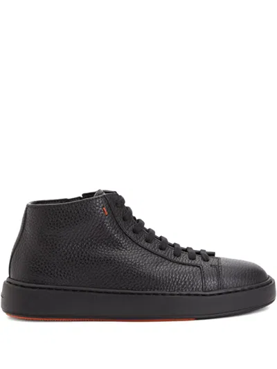 Santoni Zip-up Leather Sneakers In Black