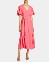 Santorelli Alexandra Ruffled Midi Dress In Pink