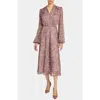 Santorelli Amal Printed Georgette Long Sleeve Fit And Flare Midi Dress In Pink