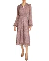 Santorelli Amal Printed Georgette Long Sleeve Fit And Flare Midi Dress In Brown