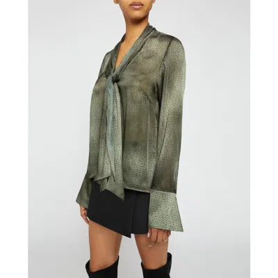 Santorelli Amanda Long Sleeve Blouse With Drop Neck Tie In Deep Sage