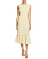 Santorelli Andi Sleeveless Fit And Flare Sheath Dress In Lightweight Cotton Tweed In Chamomile