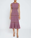 Santorelli Andi Tiered Fringe-trim Tweed Midi Dress In Magenta Multi