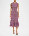 Santorelli Andi Tiered Fringe-trim Tweed Midi Dress In Magenta