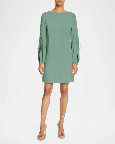 Santorelli Aries Lace-up Crepe Mini Shift Dress In Sage