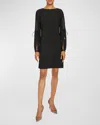 Santorelli Aries Long Sleeve Shift Dress With Grommet Detail In Black