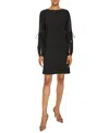 Santorelli Aries Long Sleeve Shift Dress With Grommet Detail In Black