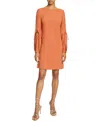 Santorelli Aries Long Sleeve Shift Dress With Grommet Detail In Orange