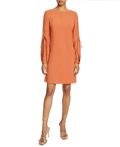 Santorelli Aries Long Sleeve Shift Dress With Grommet Detail In Orange