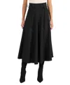 Santorelli Aster Full Midi Skirt With Leather Lacing Detail In Black