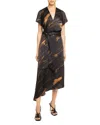 Santorelli Haley Abstract-print Asymmetric Midi Dress In Black