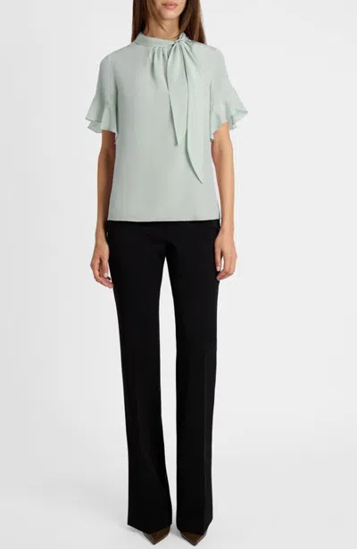 Santorelli Athena Short Sleeve Silk Blouse In Blue Agave