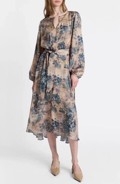 Santorelli Aubree Long Sleeve Midi Dress In Floral Print In Nude