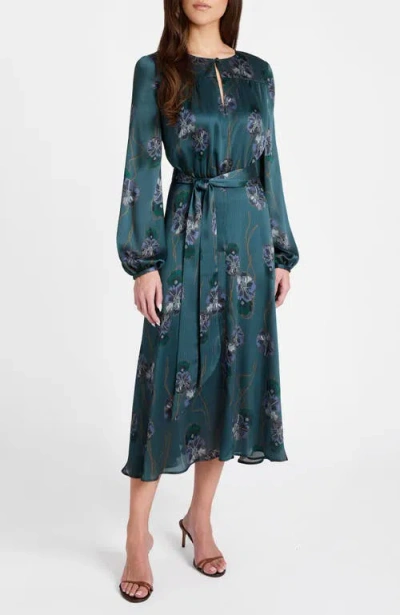 Santorelli Aubree Long Sleeve Printed Midi Dress In Green