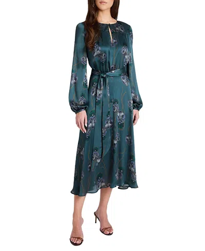 Santorelli Aubree Long Sleeve Printed Midi Dress In Green
