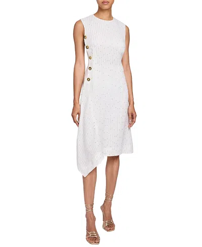Santorelli Becca Sleeveless Asymmetric Sheath Dress In Striped Linen In White