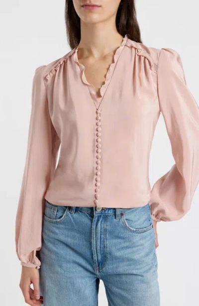 Santorelli Blaine Long Sleeve Ruffle Silk Top In Pink