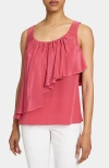 Santorelli Bonnie Sleeveless Silk Top With Asymmetric Ruffle Panel In Pink