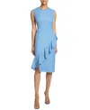 Santorelli Cami Sleeveless Luxury Tweed Sheath Dress With Skirt Ruffle In Marine Blue