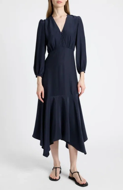 Santorelli Carina Silk Midi Handkerchief Dress In Blue