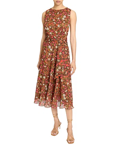 Santorelli Carma Sleeveless Midi Dress In Floral Crinkle Georgette